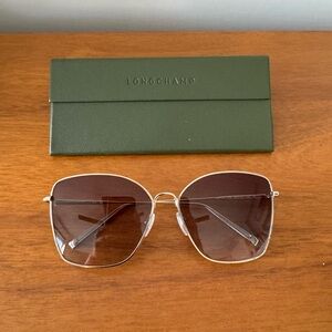 Longchamp Women's Sunglasses with Gold Frame and Brown Lenses
